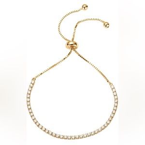 14K Gold Plated Cubic Zirconia Classic Tennis Bracelet Women’s Adjustable Slider